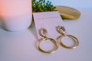 FOUR CORNERS EARRINGS - GOLD HOOP WITH GEM