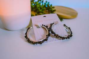 FOUR CORNERS EARRINGS - SILVER WITH BLACK BEADS