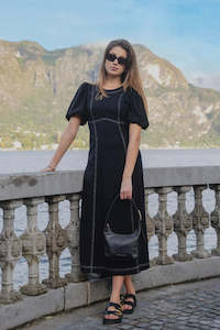 Stories Be Told State Black Linen Blend Ss Midi Dress