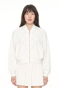 Vogue Coats Jackets: HUFFER DIAMOND KNIT BOMBER - CHALK