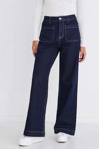 AMONG THE BRAVE ZOEY INDIGO HIGH RISE WIDE LEG POCKET JEAN