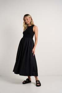 Re:union Indispensable Crew Neck Contrast Midi Dress - Black