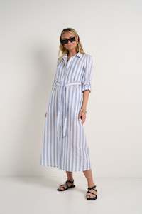 Among The Brave Cyprus Blue Stripe Ls Shirt Midi Dress