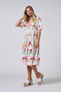 LOOBIES STORY HARMONIA MIDI DRESS - WHITE MULTI