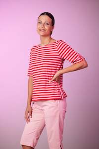 NEWPORT BECKETT STRIPE TEE - CORAL STRIPE