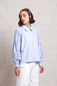 Neris Lace Work Blouse - Sky