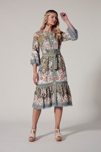 Loobies Story Siena Midi Dress - Olive Multi