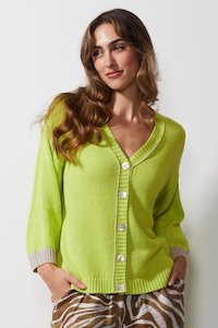 LD & CO CHUNKY LINEN CARDI - LIME