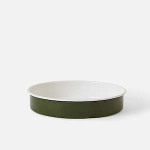 ENAMEL ROUND BAKING TRAY | OLIVE