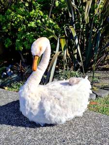 Life Sized Hand Crafted White Swan and Baby Cygnet