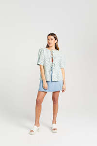 Womenswear: Tie Up Lily Top - Malachite Bloom