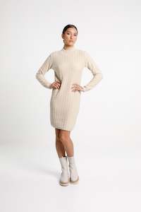 Zigzag Turtle Neck Dress - Sale - Latte