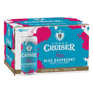 Cruiser Vodka 7% Sour Blue Raspberry 12 Pack 250mL Cans (Online Price only)