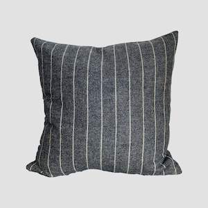 Homeware: Oxford Stripe Wool Cushion - Charcoal