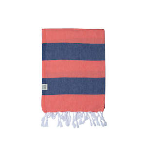 Santorini Towel - Coral & Navy