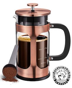 BAYKA French Press Coffee Maker, Glass Classic Copper 304 Stainless Steel Coffee…