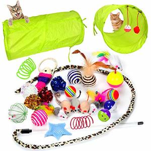 Youngever 24-Piece Cat Toy Assortment (2-Way Tunnel, Feather Toy, Mouse, Crinkle…