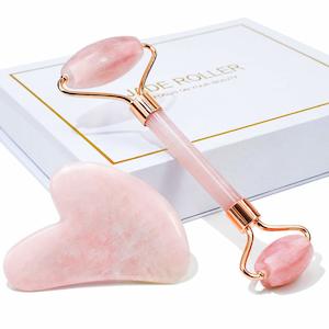 BAIMEI Rose Quartz Facial Beauty Roller & Gua Sha Massager (Skin Care Tools)