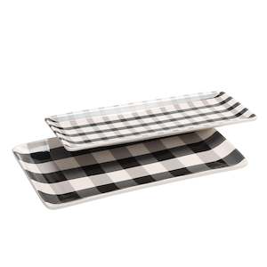 Bico 14 in. Serving Platter (2-Pack), Black and White Plaid Check, Microwave and…