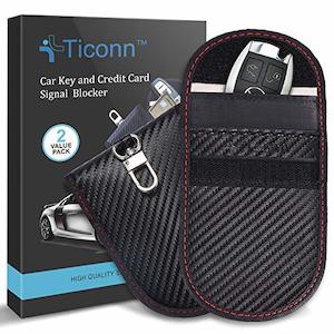 TICONN Faraday Cage Key Fob Protectors (2 Pack) - Carbon Fiber Texture, RFID Signal Blocking