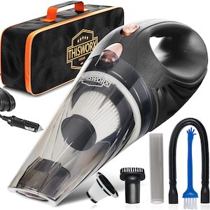 ThisWorx 12V Car Vacuum Cleaner (3 Attachments, 16 Ft Cord & Bag) - Portable, Hi…