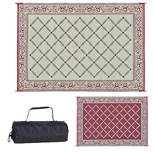 Outdoor Reversible Mat (116095), 6ft x 9ft, Burgundy/Beige, RV and Camping