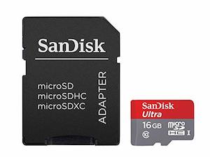 SanDisk Ultra 16GB Micro SDHC UHS-I/Class 10 Memory Card with Adapter (SDSQUNC-016G-GN6MA)