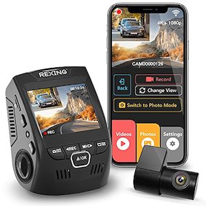 Rexing V1P 4K 2.4" LCD 2160p/1080p Wi-Fi Dual Channel Dash Cam (2021), 170° Wid…