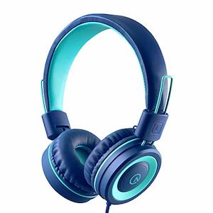 Internet only: Noot Products K11 Kids Headphones, 3.5mm Jack Wired Cord On-Ear Headset, Foldable & Tangle-Free (Navy/Teal)