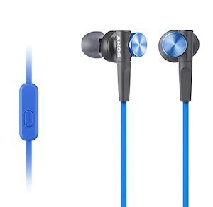 Internet only: Sony MDR-XB50AP Extra Bass Earbuds with Built-in Microphone (Blue)