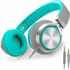 Internet only: AILIHEN C8 Wired Headphones with Microphone, Volume Control, Grey and Mint (Model 833563)