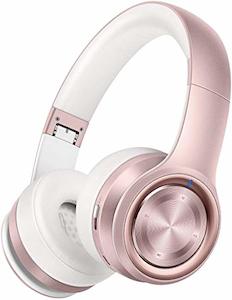 Internet only: Picun P26 Bluetooth Headphones, Over Ear (Rose Gold) Up to 80H Playtime, Hi-Fi Stereo, Deep Bass, Wireless or Wired, Supports TF/Bluetooth 5.0, with Built-in Mic for Phone/TV, for Women.