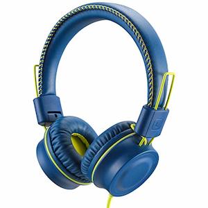 Internet only: POWMEE M2 Kids Wired Foldable Stereo Headphones with Adjustable Headband, 3.5mm Jack, Tangle-Free Cord (Blue)