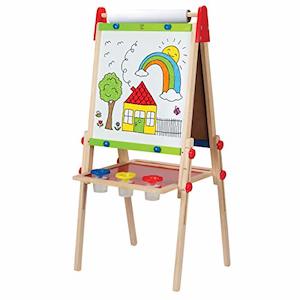 Hape All-in-One Wooden Art Easel with Accessories (Cream, 18.9" L x 15.9"W x 41.8"H)