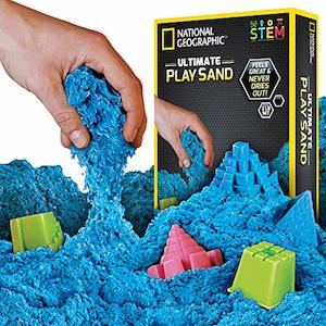 National Geographic Play Sand with Castle Molds and Tray (Blue), 2 lbs – Senso…