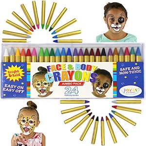 JOYIN Non-Toxic Face Paint Crayons (3 inch Large Size, 24 Colors Including 6 Met…