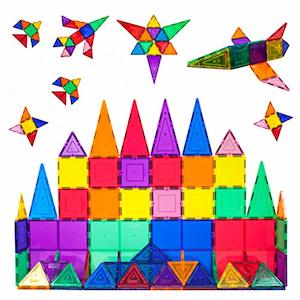 Internet only: PicassoTiles 60-Piece Magnetic Building Set - Clear 3D Blocks Construction Playboards (60pcs) for Creative Recreational Learning.