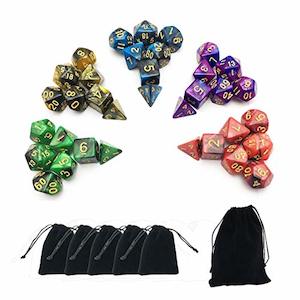 SmartDealsPro Double-Colored 5x7-Die Polyhedral Dice Set with Pouches [for D&D a…