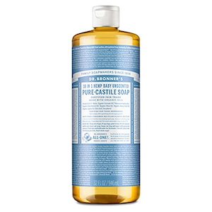 Internet only: Dr. Bronners Baby Unscented Pure-Castile Liquid Soap (32 Oz.), Organic Oils, 18 Uses: Face, Hair, Laundry, Dishes, Sensitive Skin, Babies, No Fragrance, Vegan, Non-GMO