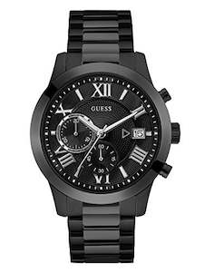 GUESS Stainless Steel Black Ionic Plated Chronograph Bracelet Watch with Date. C…