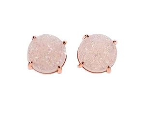 White Druzy Gemstone 10mm Stud Earrings (Rose Gold) for Women - Gift Idea