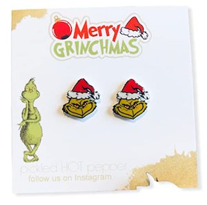 Internet only: Dr. Seuss Christmas Earrings, (Grinch Movie Edition) with Santa Hat