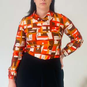 Vintage Patterned High Neck Top (M)