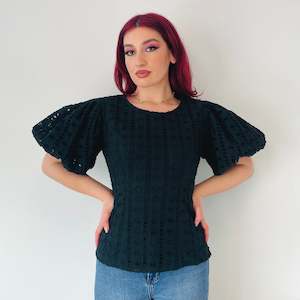 Puffy Sleeve Broderie Top (XS-S)