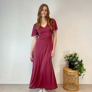 Vintage V-Neck Flared Maxi Dress (S-M)