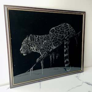 Etched Glass Cheetah in Frame