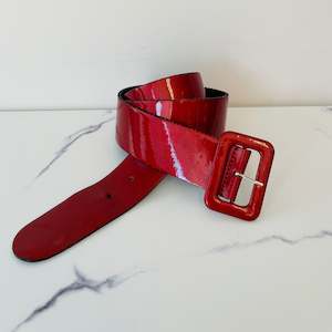 Red Patent Leather Metallic Belt (L)