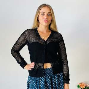 Second hand clothing: Crochet Floral Trim Cardigan (M)