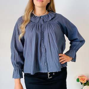 Broderie Collar Babydoll Blouse (L)