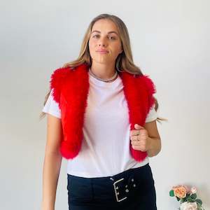 Vintage Red Sheepskin Vest (XS-S)